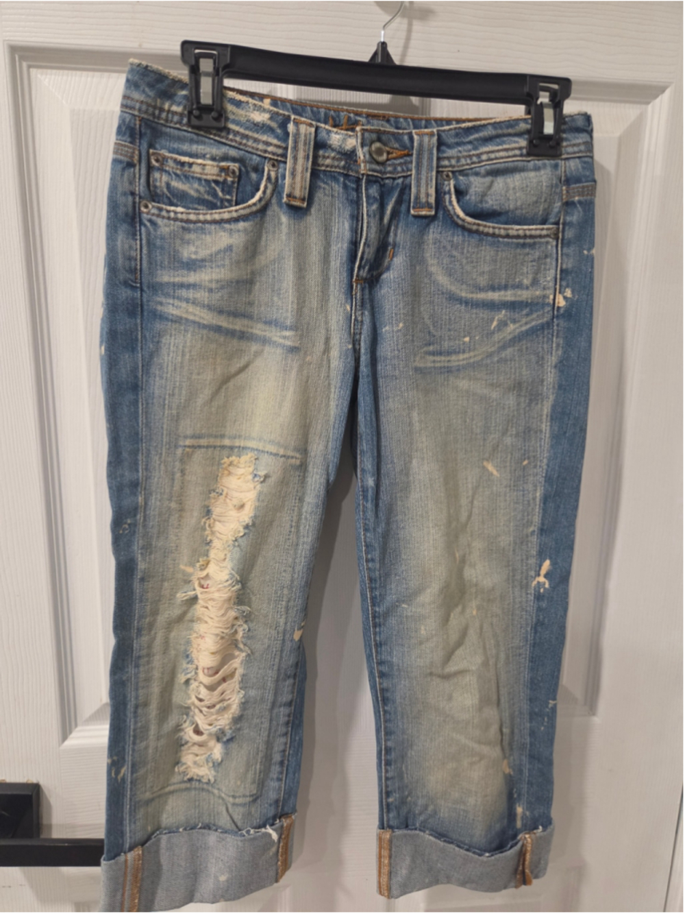 Women's Hippie Distressed Cropped Jeans Size 25 Blue